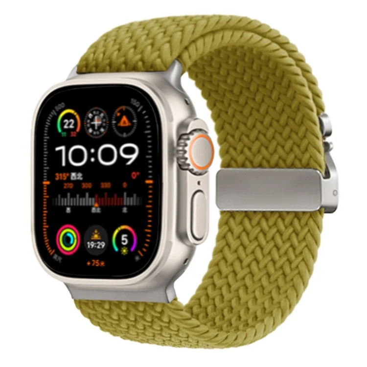 Bracelet tressé pour Apple Watch Séries 10 9 8 7 SE 6 5 4 3 2 1 42mm 41mm 40mm 38mm Bracelet de montre 24mm Boucle parachute - Vert jaune