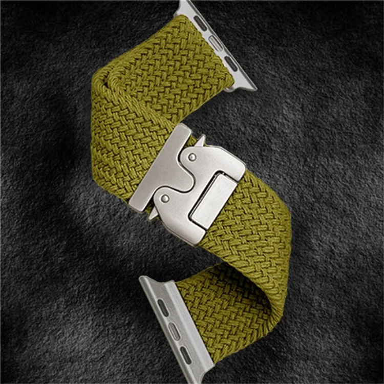 Bracelet tressé pour Apple Watch Séries 10 9 8 7 SE 6 5 4 3 2 1 42mm 41mm 40mm 38mm Bracelet de montre 24mm Boucle parachute - Vert jaune