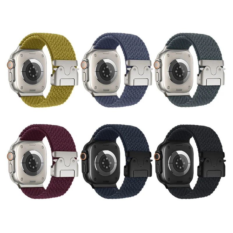 Pulseira trançada para Apple Watch Series 10 Ultra 9 8 7 SE 6 5 4 3 2 1 46mm 49mm 45mm 44mm 42mm Pulseira 24mm Fivela paraquedista - Azul-meia-noite
