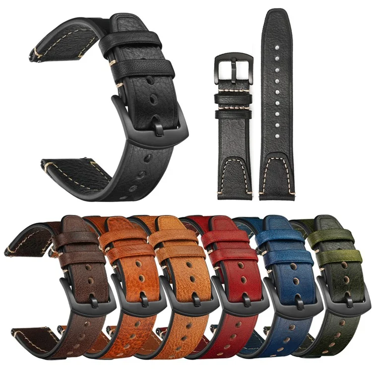 20mm Strap for Samsung Galaxy Watch7 / FE 40mm / Garmin Forerunner 165 / Huami Amazfit Bip 3 Genuine Cow Leather Watch Band - Coffee
