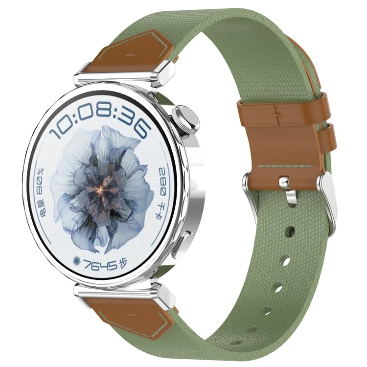 Watch Strap for Huawei Watch GT 5 Pro 42mm / GT 5 41mm / GT 4 41mm Universal 18mm Nylon Leather Wrist Band - Green+Brown