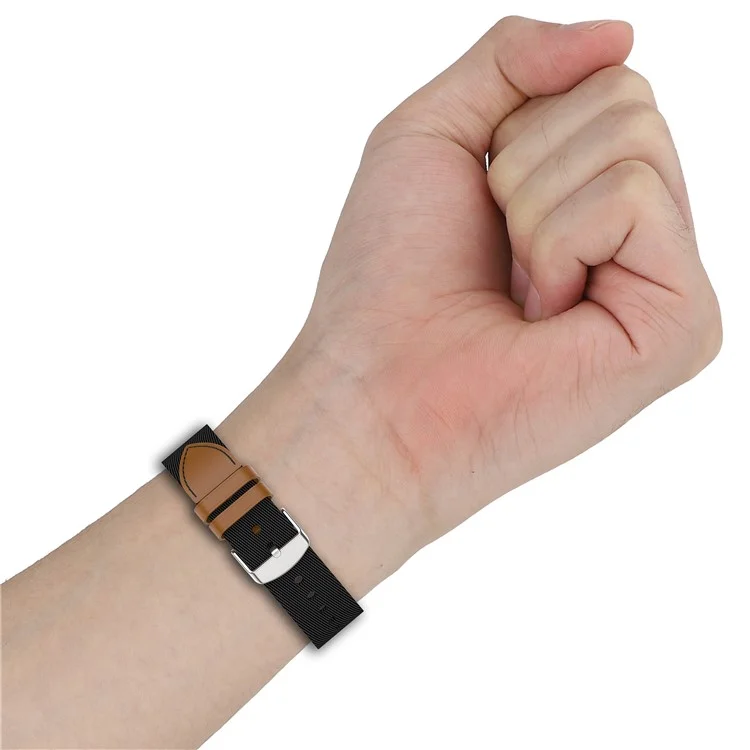 Watch Strap for Huawei Watch GT 5 Pro 42mm / GT 5 41mm / GT 4 41mm Universal 18mm Nylon Leather Wrist Band - Green+Brown