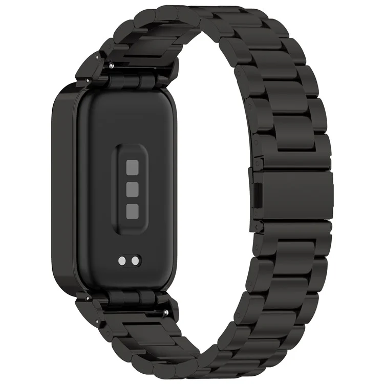 Para Xiaomi Smart Band 9 Active / Redmi Band 3 Caja de reloj con marco de metal Correa integrada de acero inoxidable de tres cuentas - Negro