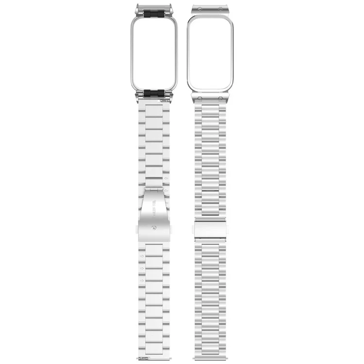 Para Xiaomi Smart Band 9 Active / Redmi Band 3 Caja de reloj con marco de metal Correa integrada de acero inoxidable de tres cuentas - Negro