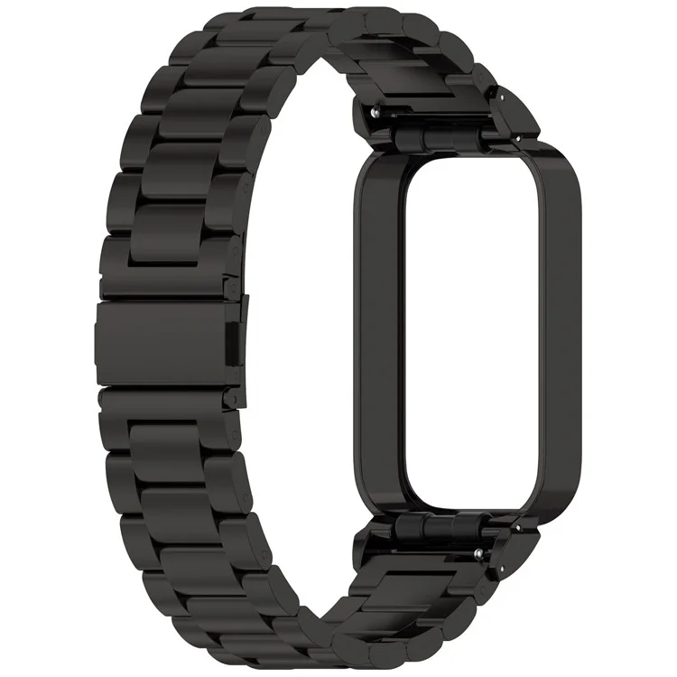 Para Xiaomi Smart Band 9 Active / Redmi Band 3 Caja de reloj con marco de metal Correa integrada de acero inoxidable de tres cuentas - Negro