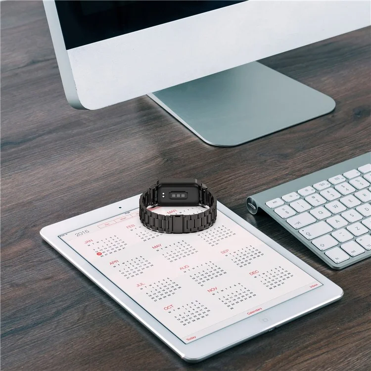 Para Xiaomi Smart Band 9 Active / Redmi Band 3 Caja de reloj con marco de metal Correa integrada de acero inoxidable de tres cuentas - Negro