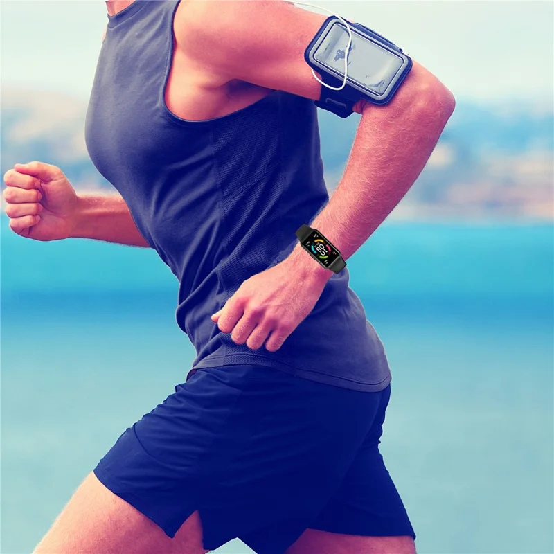 Solid Color Silicone Sport Watch Band Strap Replacement for Honor Band 6 - Black
