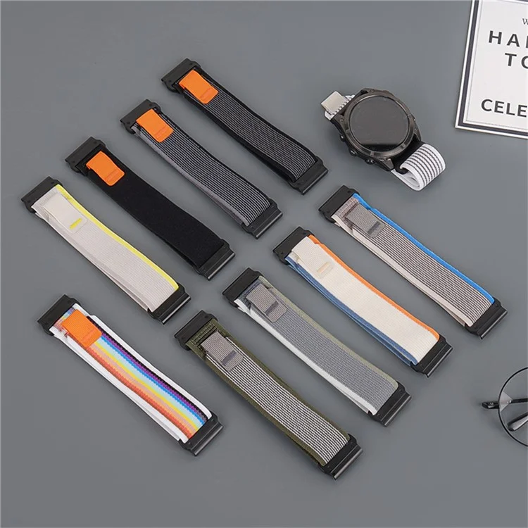 For Garmin Fenix 8 47mm / Fenix E 47mm Quick Release Nylon Loop Magic Tape Watch Band 22mm Universal Strap - Rainbow