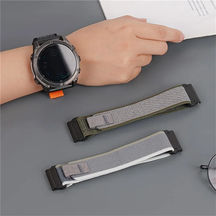 Correa de nailon para Garmin Fenix 8 51 mm / Enduro 3 / Enduro 2 Cinta mágica Loop 26 mm Correa de reloj universal - Blanco+Verde