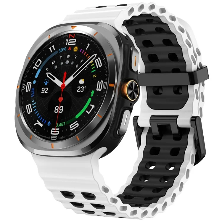 Pulseira de silicone de cor dupla de substituição para Samsung Galaxy Watch Ultra 47mm - Branco+Preto