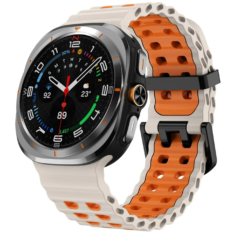 For Samsung Galaxy Watch Ultra 47mm Silicone Band Dual Color Replacement Watch Strap - Starlight+Orange
