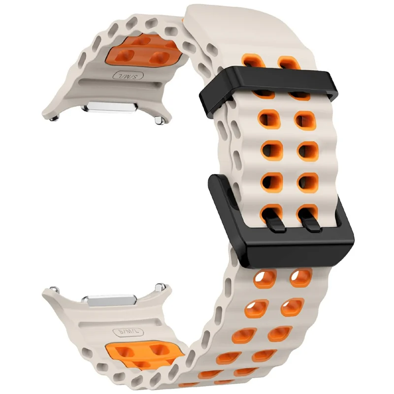 For Samsung Galaxy Watch Ultra 47mm Silicone Band Dual Color Replacement Watch Strap - Starlight+Orange