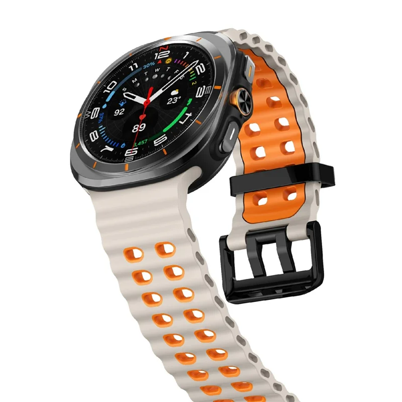 For Samsung Galaxy Watch Ultra 47mm Silicone Band Dual Color Replacement Watch Strap - Starlight+Orange