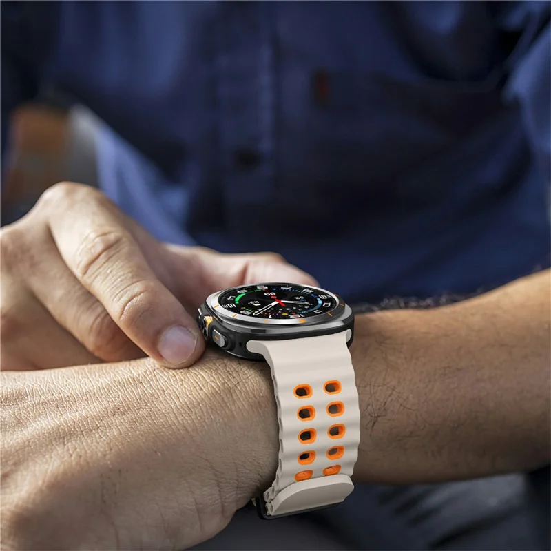 For Samsung Galaxy Watch Ultra 47mm Silicone Band Dual Color Replacement Watch Strap - Starlight+Orange