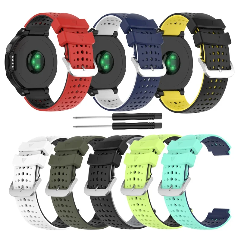 Two Color Silicone Watch Strap Bracelet Wristband Replacement for Garmin Forerunner 735XT 620 630 220 230 235 - White / Black