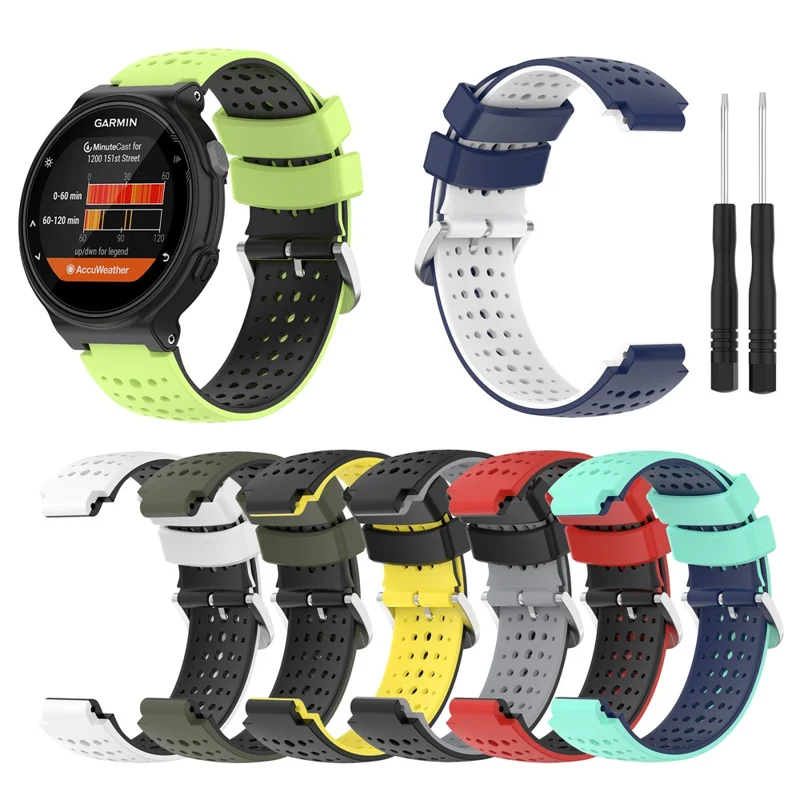 Two Color Silicone Watch Strap Bracelet Wristband Replacement for Garmin Forerunner 735XT 620 630 220 230 235 - White / Black