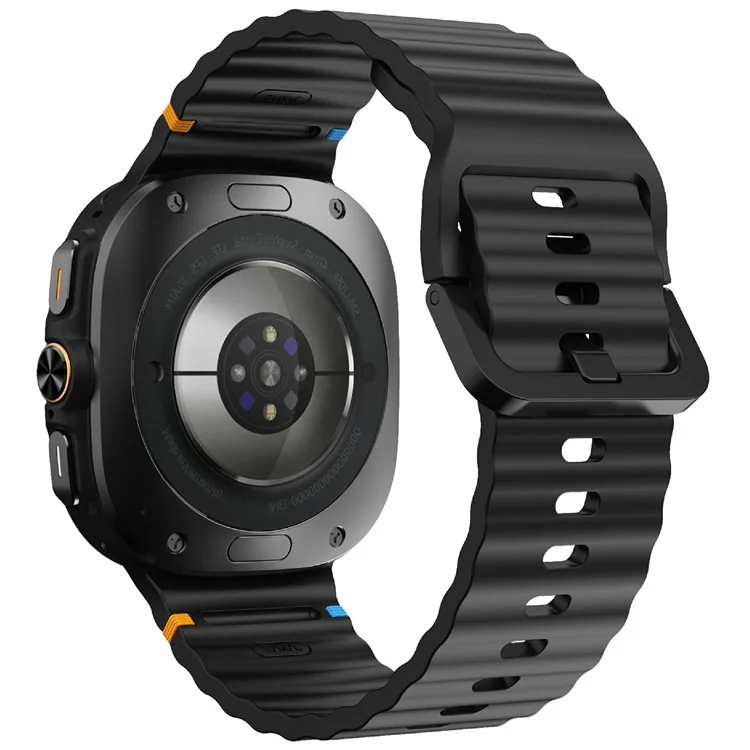 KALEBOL Per Samsung Galaxy Watch Ultra 47mm Cinturino in silicone per orologio Strap regolabile a punto onda - Nero