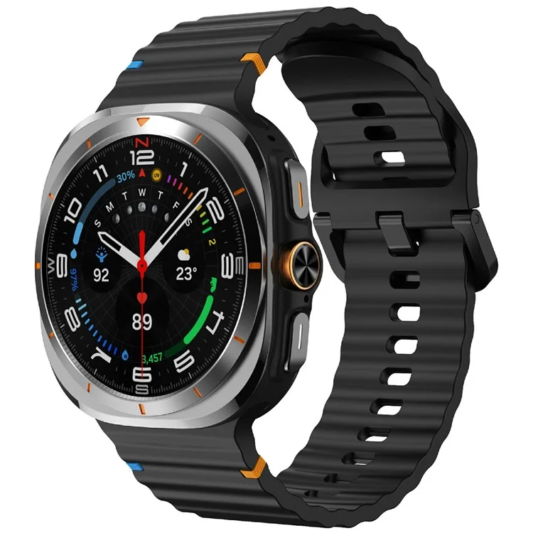 KALEBOL Per Samsung Galaxy Watch Ultra 47mm Cinturino in silicone per orologio Strap regolabile a punto onda - Nero