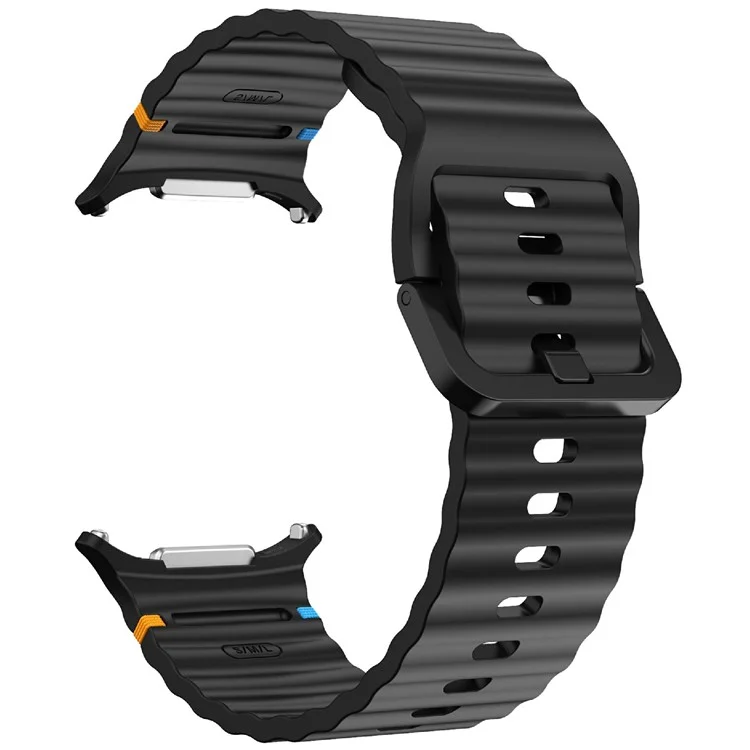 KALEBOL Per Samsung Galaxy Watch Ultra 47mm Cinturino in silicone per orologio Strap regolabile a punto onda - Nero