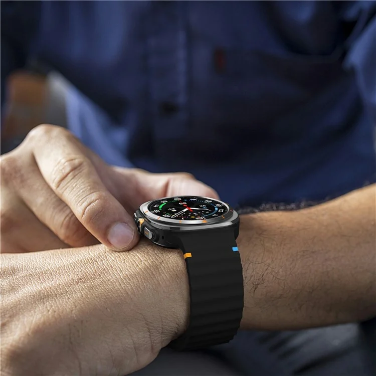 KALEBOL Per Samsung Galaxy Watch Ultra 47mm Cinturino in silicone per orologio Strap regolabile a punto onda - Nero
