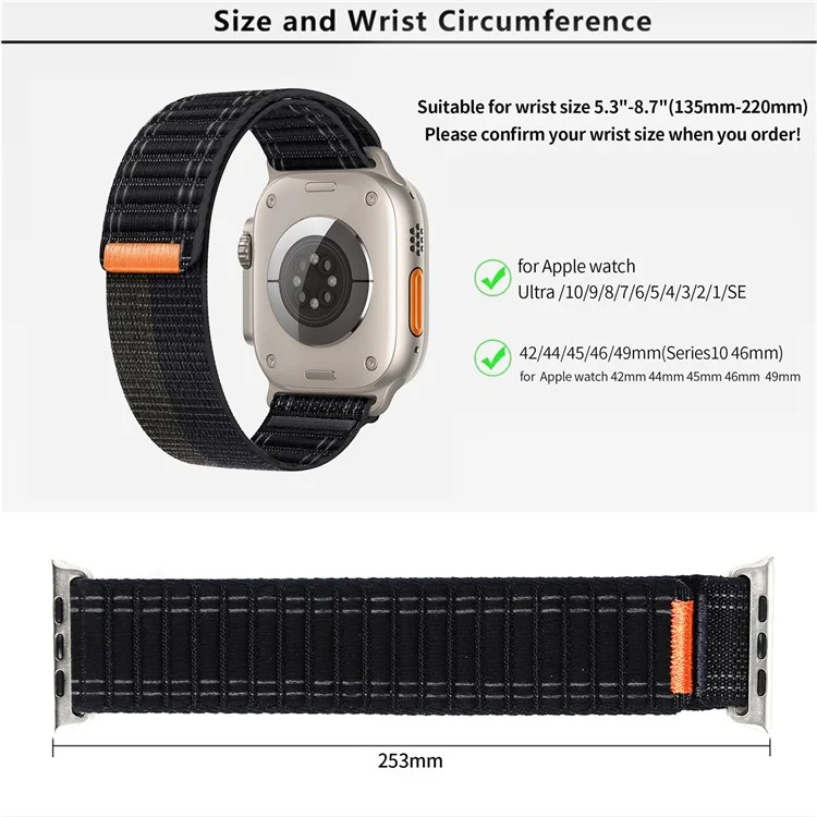 Cinturino in nylon KALEBOL per Apple Watch Series 10 Ultra 9 8 7 SE 6 5 4 3 2 1 da 46mm 49mm 45mm 44mm 42mm, con trama a onde - Nero