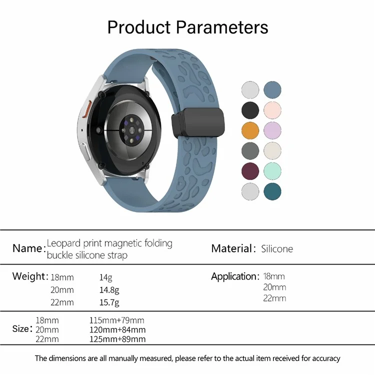 KALEBOL 20mm Magnetic Silicone Strap for Samsung Galaxy Watch6 Classic 47mm / 43mm / Huawei Watch GT 3 Pro 43mm Leopard Print Watch Band - Cyan