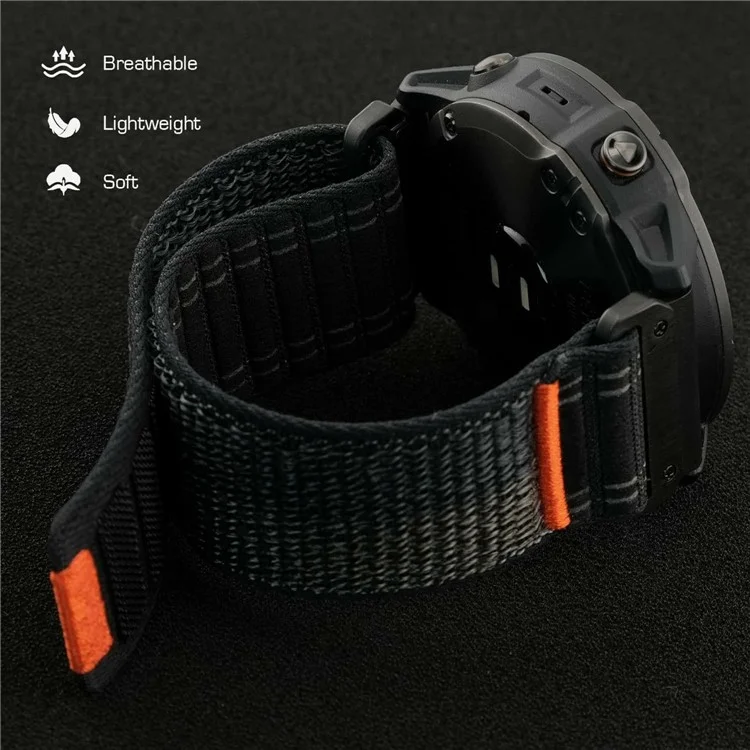 KALEBOL 22mm Nylon Watch Strap for Garmin Fenix 7 / 7 Pro / 6 / 6 Pro Ocean Wave Wrist Band - Black