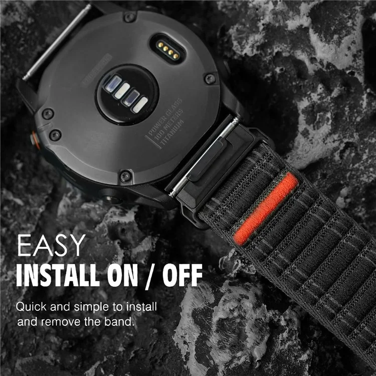 KALEBOL 22mm Nylon Watch Strap for Garmin Fenix 7 / 7 Pro / 6 / 6 Pro Ocean Wave Wrist Band - Black