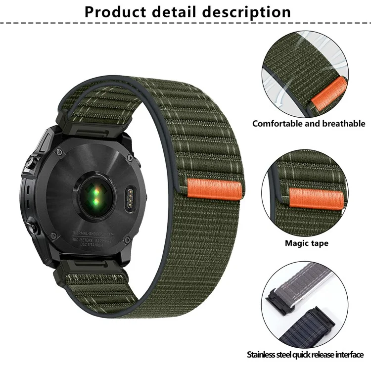 KALEBOL 22mm Nylon Watch Strap for Garmin Fenix 7 / 7 Pro / 6 / 6 Pro Ocean Wave Wrist Band - Black