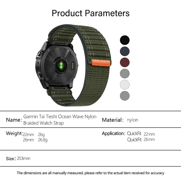 KALEBOL 22mm Nylon Watch Strap for Garmin Fenix 7 / 7 Pro / 6 / 6 Pro Ocean Wave Wrist Band - Black