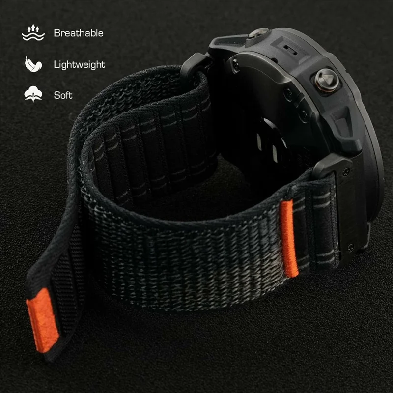 KALEBOL 26mm Nylon Watch Strap for Garmin Fenix 7X / 7X Pro / 6X / 6X Pro Ocean Wave Wrist Band - Black