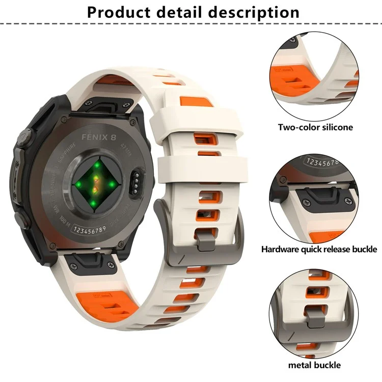 KALEBOL 26-миллиметровый двухцветный ремешок для часов для Garmin Fenix 7X Pro / 7X / 6X Pro / 6X, силиконовый браслет - Звездный свет + Оранжевый