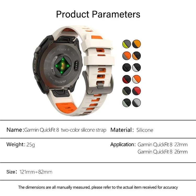 KALEBOL 26-миллиметровый двухцветный ремешок для часов для Garmin Fenix 7X Pro / 7X / 6X Pro / 6X, силиконовый браслет - Звездный свет + Оранжевый