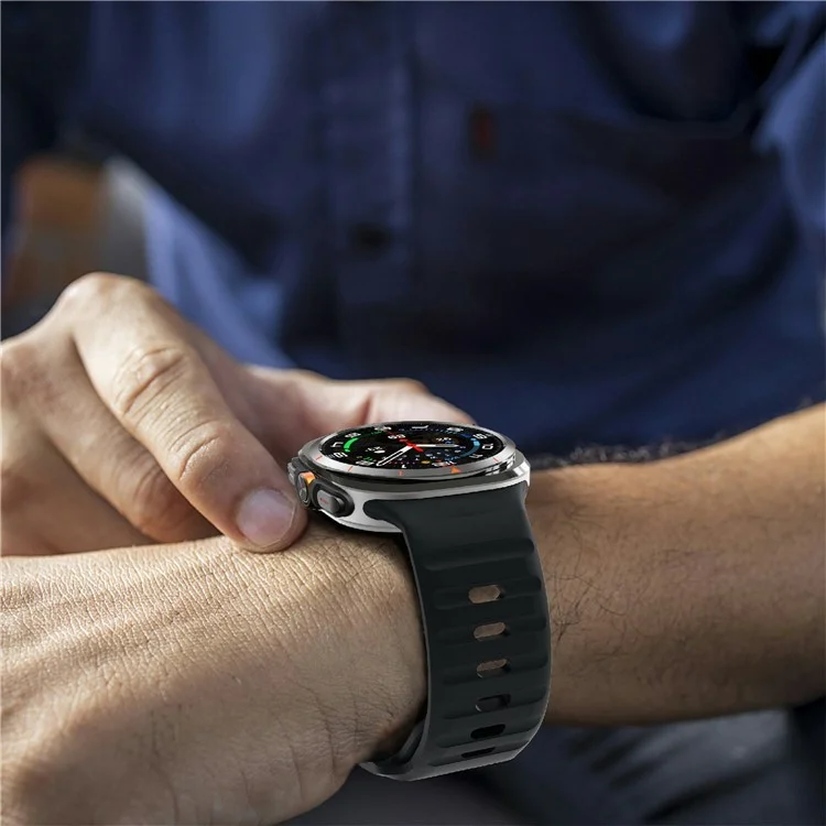 KALEBOL Pour Samsung Galaxy Watch Ultra 47mm Bracelet de montre en silicone Wave Sport - Noir