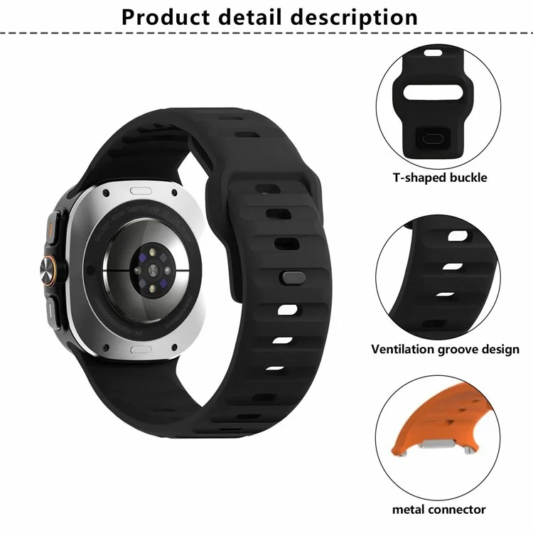 KALEBOL Pour Samsung Galaxy Watch Ultra 47mm Bracelet de montre en silicone Wave Sport - Noir