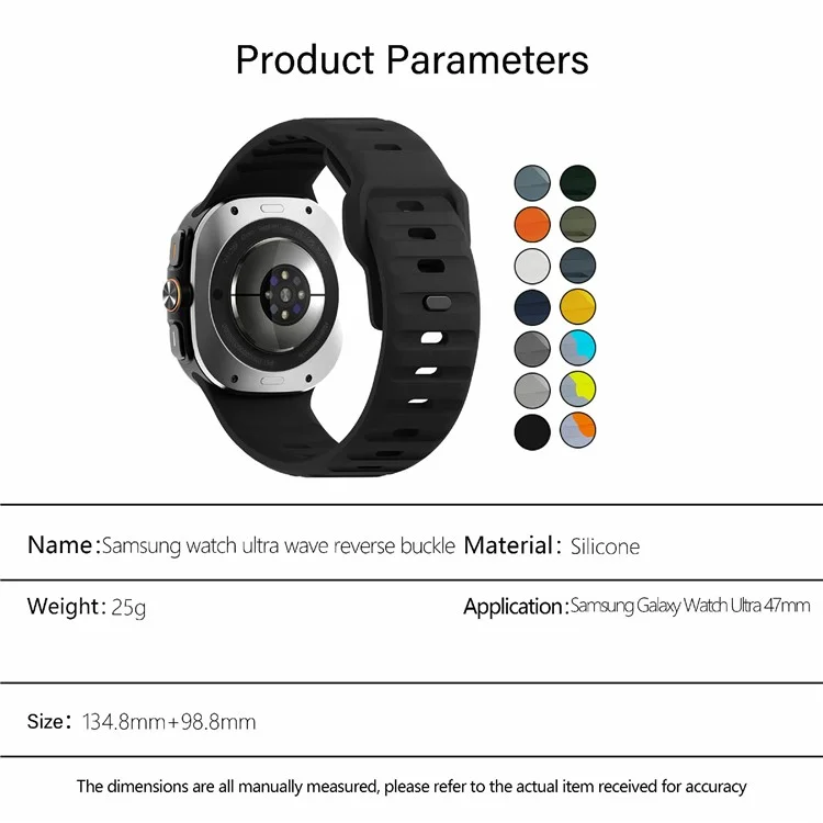 KALEBOL Pour Samsung Galaxy Watch Ultra 47mm Bracelet de montre en silicone Wave Sport - Noir