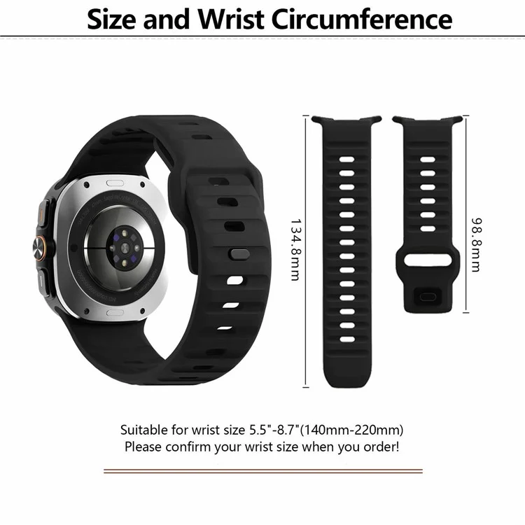 KALEBOL Pour Samsung Galaxy Watch Ultra 47mm Bracelet de montre en silicone Wave Sport - Noir