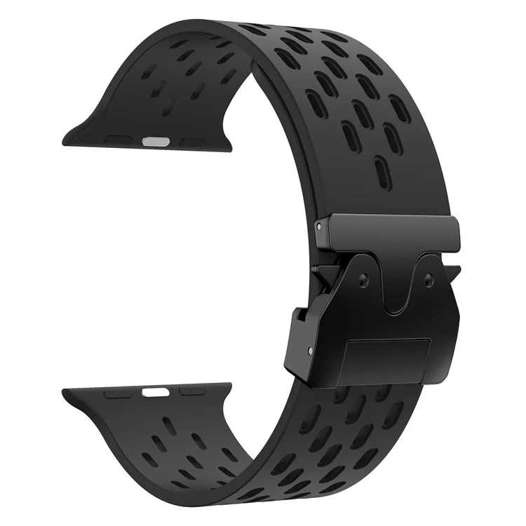 Cinturino per orologio KALEBOL per Apple Watch Series 10 Ultra 9 8 7 SE 6 5 4 3 2 1 46mm 49mm 45mm 44mm 42mm, cinturino in silicone forato con fibbia nera - Nero