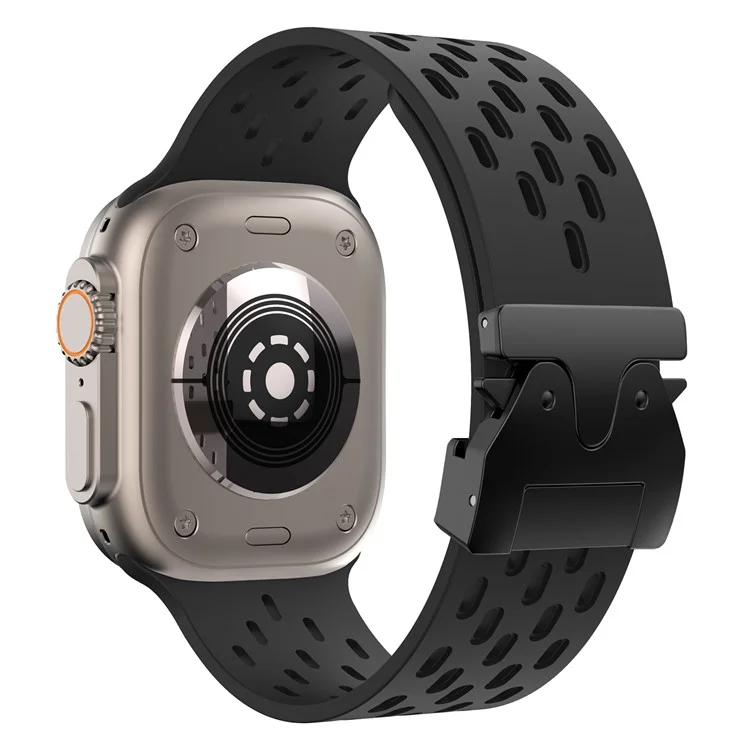 Cinturino per orologio KALEBOL per Apple Watch Series 10 Ultra 9 8 7 SE 6 5 4 3 2 1 46mm 49mm 45mm 44mm 42mm, cinturino in silicone forato con fibbia nera - Nero