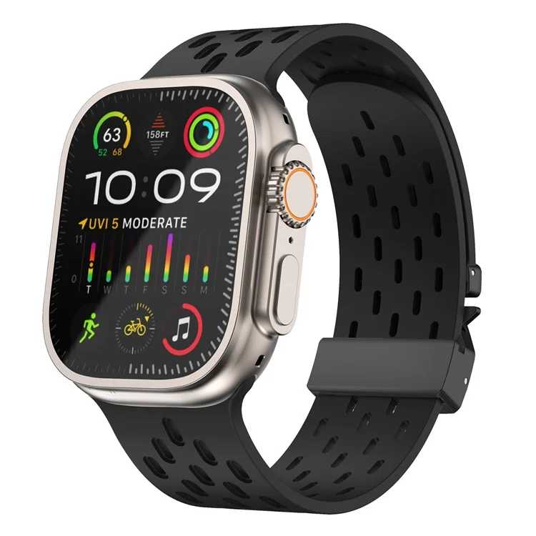 Cinturino per orologio KALEBOL per Apple Watch Series 10 Ultra 9 8 7 SE 6 5 4 3 2 1 46mm 49mm 45mm 44mm 42mm, cinturino in silicone forato con fibbia nera - Nero