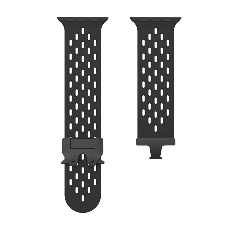 Cinturino per orologio KALEBOL per Apple Watch Series 10 Ultra 9 8 7 SE 6 5 4 3 2 1 46mm 49mm 45mm 44mm 42mm, cinturino in silicone forato con fibbia nera - Nero