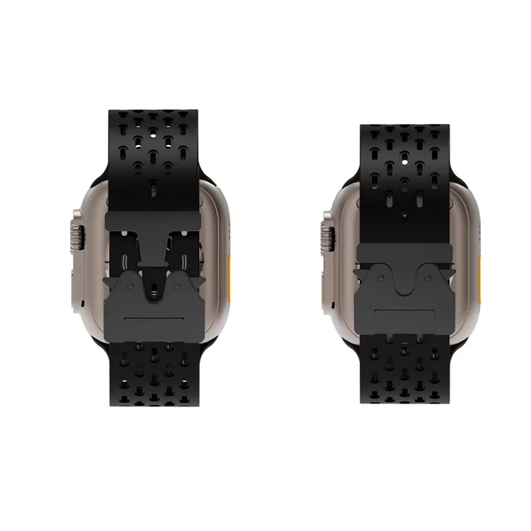 Cinturino per orologio KALEBOL per Apple Watch Series 10 Ultra 9 8 7 SE 6 5 4 3 2 1 46mm 49mm 45mm 44mm 42mm, cinturino in silicone forato con fibbia nera - Nero