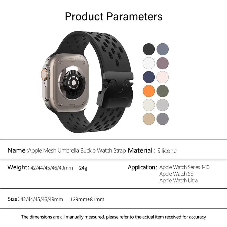 Cinturino per orologio KALEBOL per Apple Watch Series 10 Ultra 9 8 7 SE 6 5 4 3 2 1 46mm 49mm 45mm 44mm 42mm, cinturino in silicone forato con fibbia nera - Nero