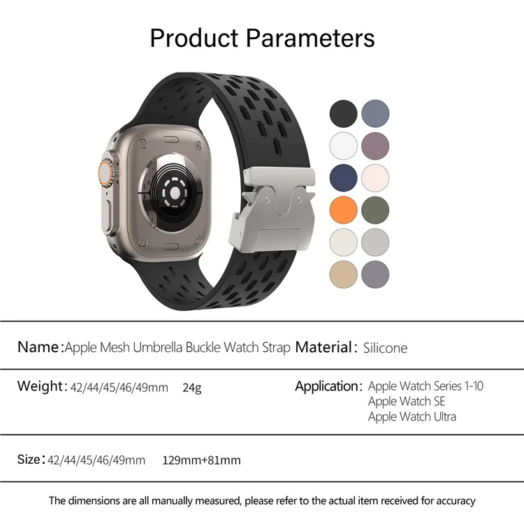 KALEBOL Silikonarmband für Apple Watch Series 10 Ultra 9 8 7 SE 6 5 4 3 2 1 46mm 49mm 45mm 44mm 42mm mit hohlem Riemen und Silberschnalle - Schwarz