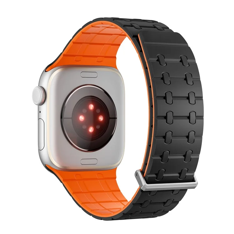 Pulseira de relógio magnética KALEBOL para Apple Watch Series 10 Ultra 9 8 7 SE 6 5 4 3 2 1 46mm 49mm 45mm 44mm 42mm - Preta + Laranja