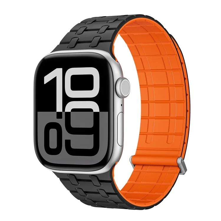 Pulseira de relógio magnética KALEBOL para Apple Watch Series 10 Ultra 9 8 7 SE 6 5 4 3 2 1 46mm 49mm 45mm 44mm 42mm - Preta + Laranja