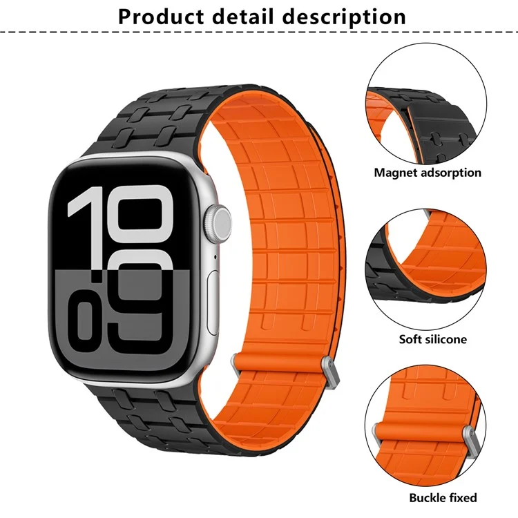 Pulseira de relógio magnética KALEBOL para Apple Watch Series 10 Ultra 9 8 7 SE 6 5 4 3 2 1 46mm 49mm 45mm 44mm 42mm - Preta + Laranja