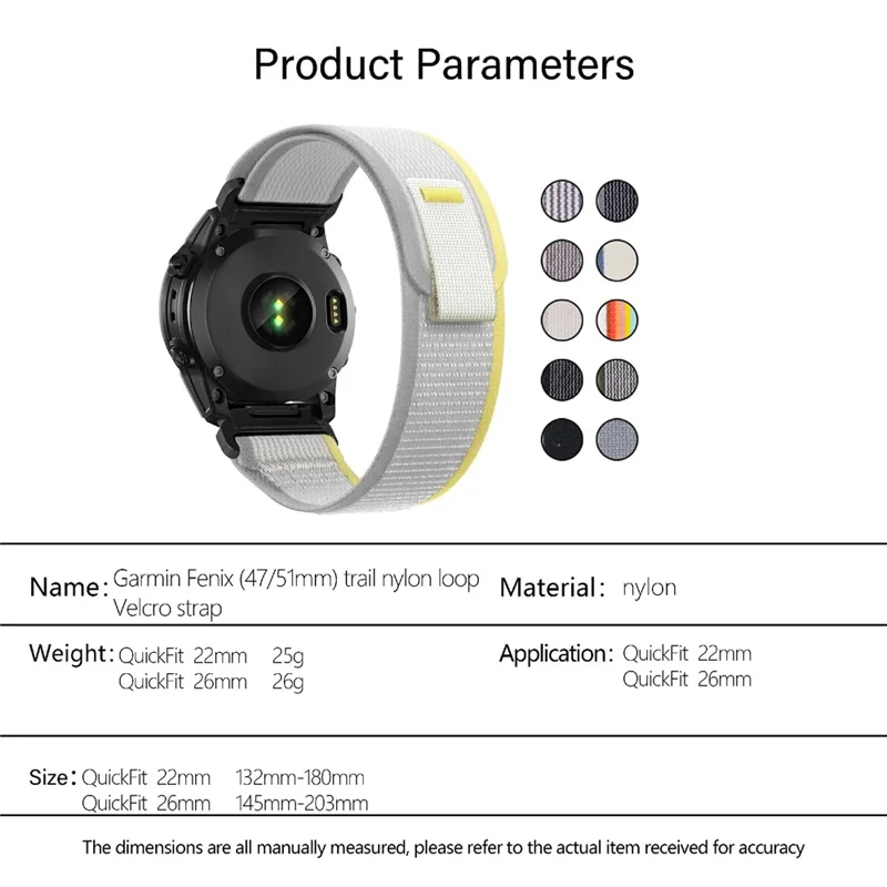 KALEBOL 22mm Watch Band For Garmin Fenix 7 / Fenix 7 Pro Magic Tape Nylon Loop Wrist Strap - Rainbow