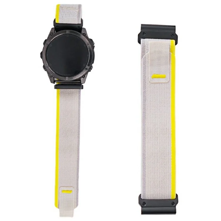 KALEBOL 26mm Watch Band For Garmin Fenix 7X / Fenix 7X Pro / Epix Pro 51mm Magic Tape Nylon Loop Wrist Strap - Apricot + Yellow