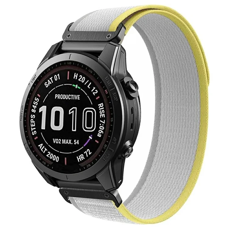 KALEBOL 26mm Watch Band For Garmin Fenix 7X / Fenix 7X Pro / Epix Pro 51mm Magic Tape Nylon Loop Wrist Strap - Apricot + Yellow
